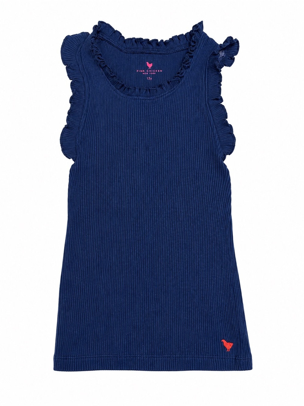 Pink Chicken Organic Navy Ribbed Ruffle Tank Top